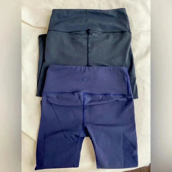 Lululemon set of cropped leggings with mesh on side 
Sz small navy blue & black - Picture 1 of 16